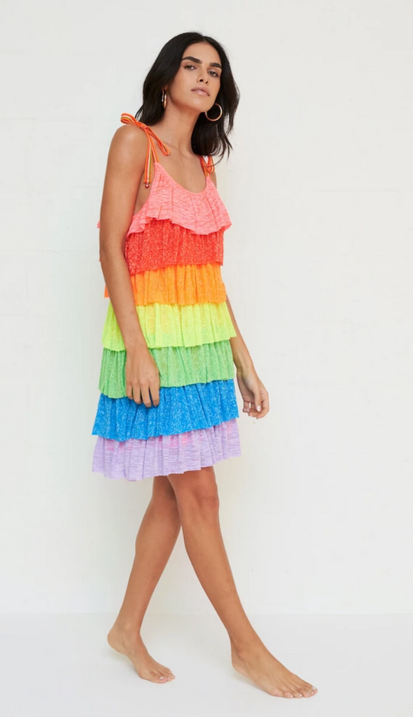 RAINBOW TIERED MINI DRESS