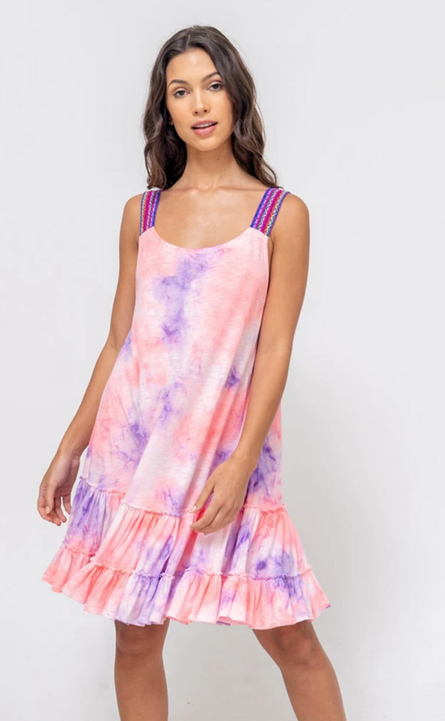 TIE DYE GATHERED MINI DRESS